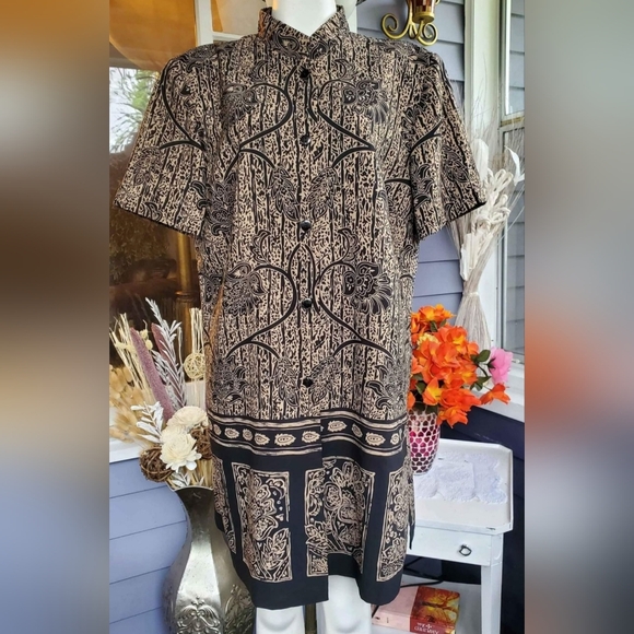 VTG Studio 1 Brown Black Floral Buttons Down Tunic Top / Dress Size 18 - Picture 5 of 9